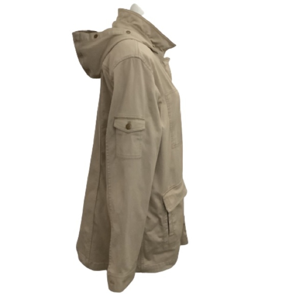 CAbi Hooded Utility Jacket Tan Khaki Cotton Safari Barn Coat Pockets Large - Picture 3 of 8